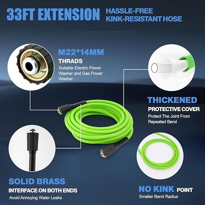 Pressure Cleaner 5000PSI Max 4.0GPM with 33FT Flexible Extension Hose, 4 Nozzles, Foam Cannon, Power Cleaner Powered for Cars, Patios, Driveways, Blue