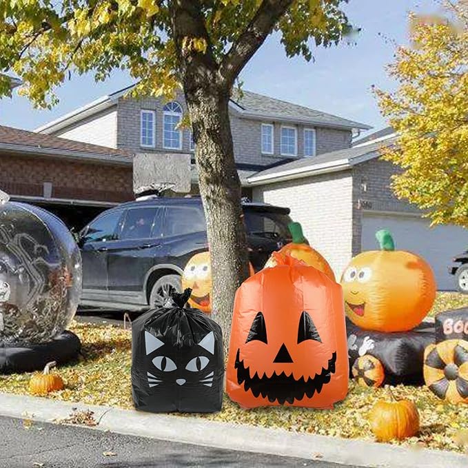 Labeol Halloween Pumpkin Leaf Bags 6Pcs Halloween Decorations Outdoor Lawn Bags with Ties Goodie Trash Yard Waste Fall Garden Decor