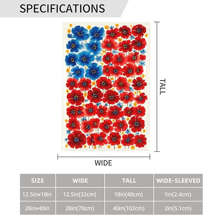 4th of July Flower Garden Flag Independence Day Decorations Vertical Double Sided Outdoor Yard Flags 12.5x18 Inch Burlap Banners for House Lawn