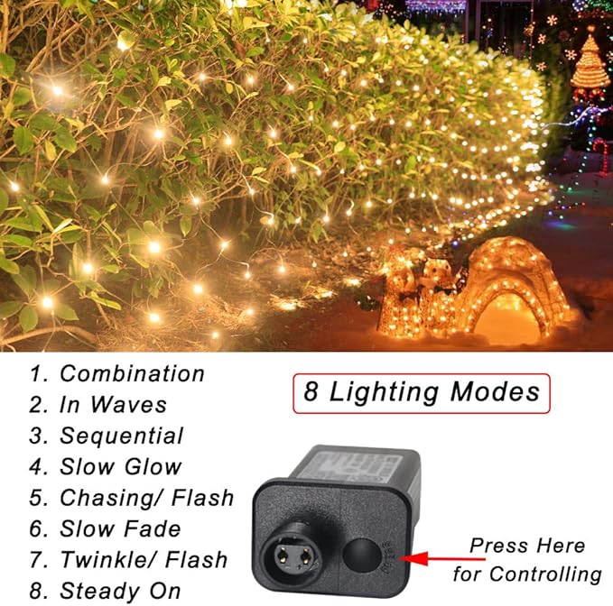 Warm White Net Lights, 360 LED Christmas Lights Outdoor, 21ft x 5ft Large Net Mesh String Lights, 8 Modes Twinkle Light Connectable Plug in for Bushes Halloween Hedge Yard Garden Party Decor