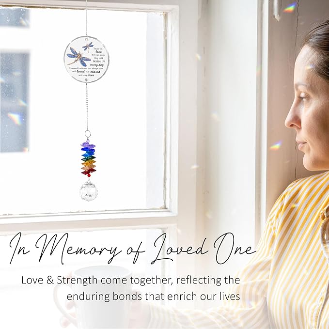 Glass Suncatcher Ornament - Those we Love Don't go Away - Sympathy Gifts for Loss of Loved Ones - Bereavement Keepsake - Crystal Rainbow Maker - Hanging Crystal Decor - Daily Remembrance