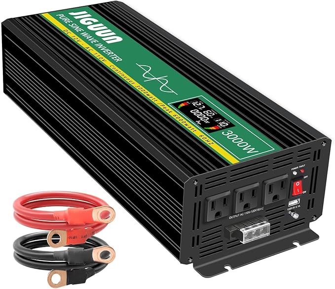Pure Sine Wave Inverter,3000W 12V to 110V Power Inverter Converter,USB Output LCD Display for Household Home Car RV Camping Use W/Protective Cap