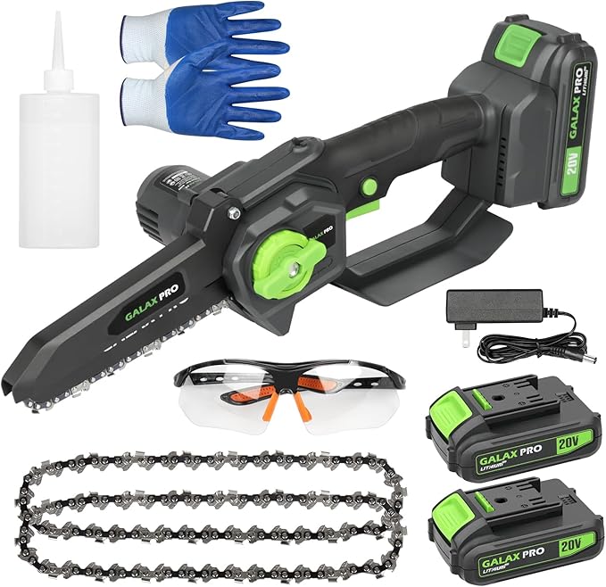 GALAX PRO 6 Inch Mini Chainsaw with 2x2.0Amh Batteries[2025 Upgraded] Small Handheld Electric Chainsaw for Outdoor Tree Branch Cutting,Home Improvement, Garden & Orchard Pruning