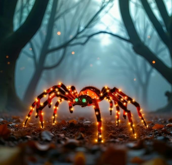 4.2Ft Giant Spider Halloween Decorations Outdoor 52" Light Up Spider with 90 LED Lights for Front Yard, Porch, Garden, Lawn, Halloween Party (Orange)