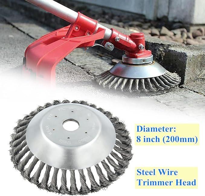 8'' Steel Wire Wheel Brush Weed Trimmer Head for Most Straight-Shaft String Trimmer & Brush Cutter & Weed Eater & Weed Wacker (with 2 Kinds of Blade Adapter Kit)