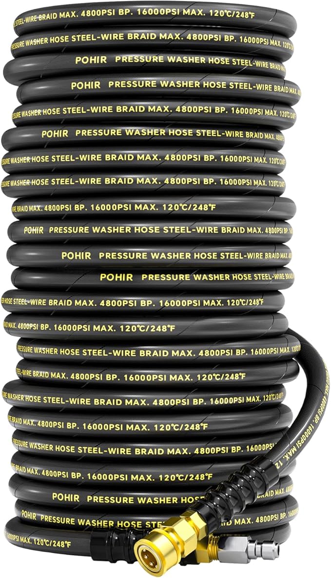 3/8" 200FT Pressure Washer Hose 4800PSI, Power Washer Hose Steel Wire Braided with Swivel Quick Connect, Commercial Grade Industrial High Pressure Water Washing Hose (4800PSI, 200FT)