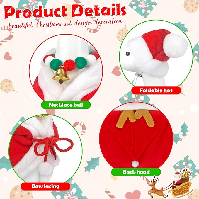 Christmas Porch Goose Outfits Mrs. Claus Goose Clothes Fits 23" Plastic Cement Statues, Red Cloak Goose Outfit Costume with Bell Necklace and Hat for Outdoor Garden Patio Yard Lawn Party Decoration