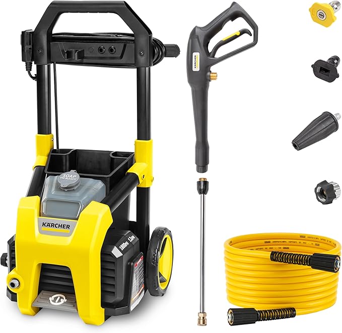 Kärcher Pressure Washer K1800PS, CETA Certified, 3 Spray Nozzles, Detergent Tank, for Cars, Driveways, Siding, Patios, 1.2 GPM