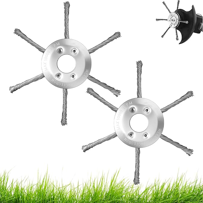 Universal Steel Wire Trimmer Head for Gas Weed Eater,7 Inch Heavy-Duty Brush Cutter Replacement Compatible with Stihl FS55, Husqvarna 128LD, Echo SRM225, and Other Models(7"+6 Blades) (2)