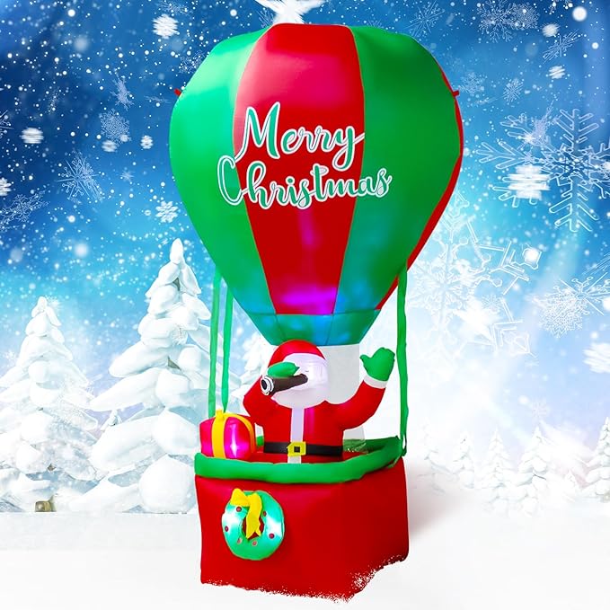 TRMESIA 8FT Christmas Inflatable Santa Claus Decoration Hot Air Balloon，Easter Blow up Outdoor Decorations with LED Lights Easter Blow up Decor for Indoor Outdoor Yard Lawn