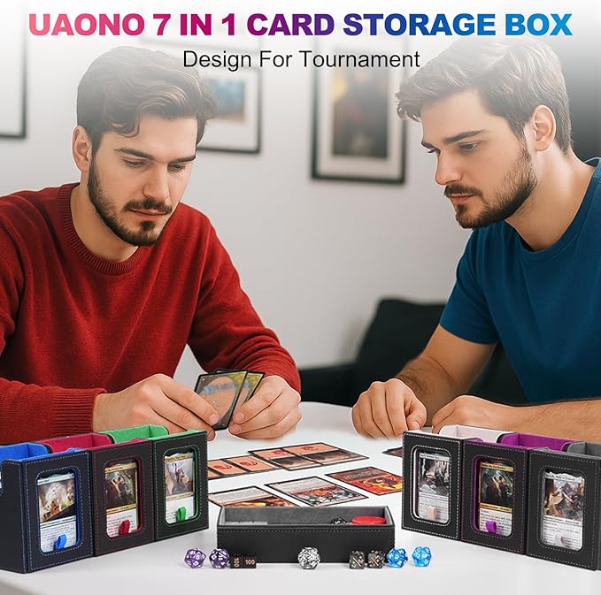 Commander Deck Box for MTG, 6-Deck Modular Card Case with Dice Tray Hold 600+ Double-sleeved Cards, Removable Trading Cards Storage Box with 35PT Magnetic Card Holders for TCG, Multicolour