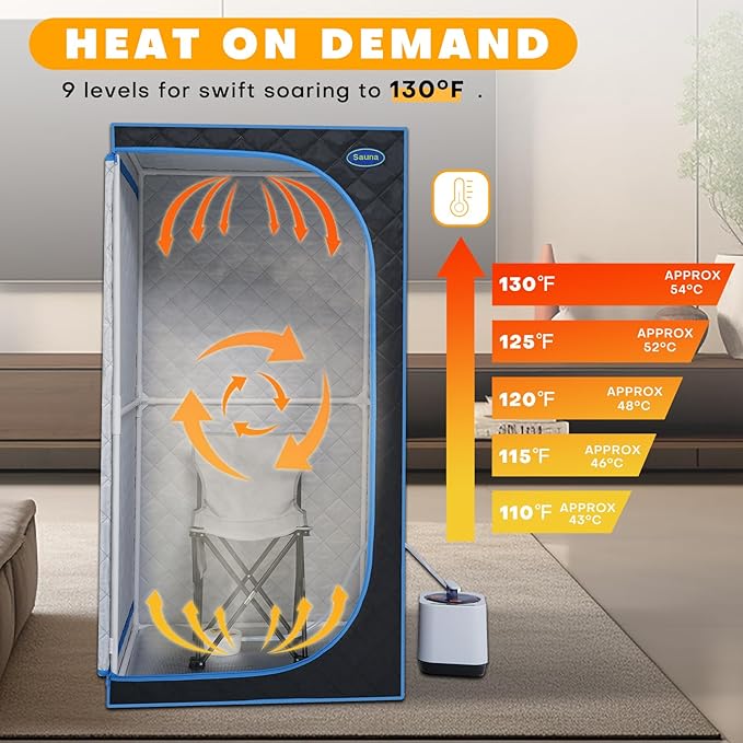 Portable Steam Sauna Tent Full Size, Oversized Personal Sauna Kit for Home Spa, Lightweight Sauna Box with Steamer, Time & Temperature Remote Control, Foldable Chair, 32'' x 32'' x 63''
