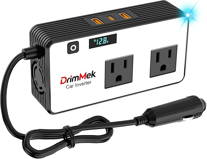 200W Car Power Inverter, Car Plug Adapter Outlet 12V to 110V Converter with 24W USB Fast Charging Port, Dual AC Outlet for Laptop, Vehicles, Camping (LED Display)