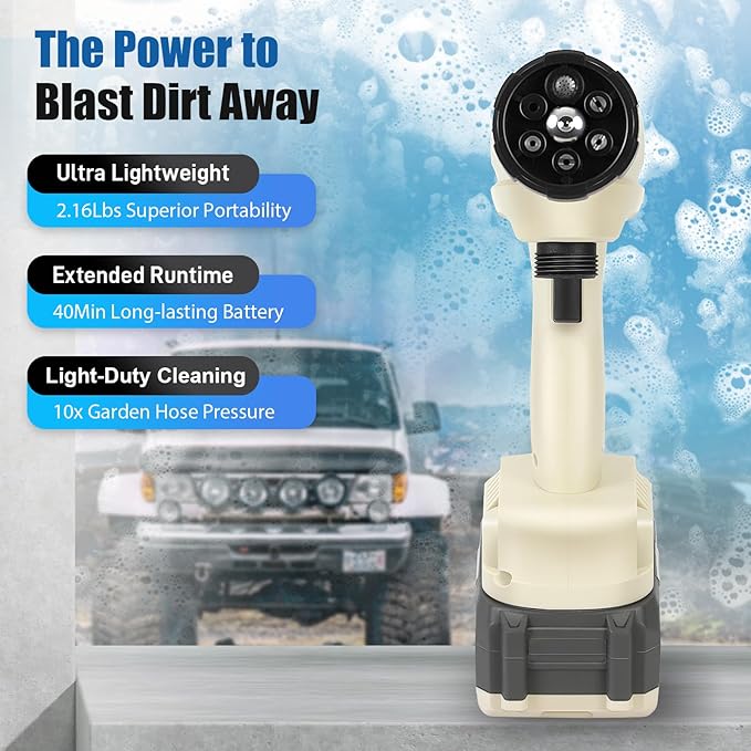 Cordless Pressure Washer, Portable Imapct Power Washer, 4.0Ah Battery Powered with Dual Water Source, 6-in-1 Nozzle, 16ft Detachable Hose, Lightweight and Long-Lasting, Designed for Light-Duty Tasks