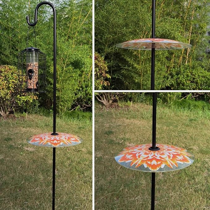 13" Glass Rain Guard for Bird Feeder Outdoors - Baffle on Shepherd Pole/Post or S Hook Hanging - Large Weather Guard Protective Dome - Dia. 33CM - Flower Daisy