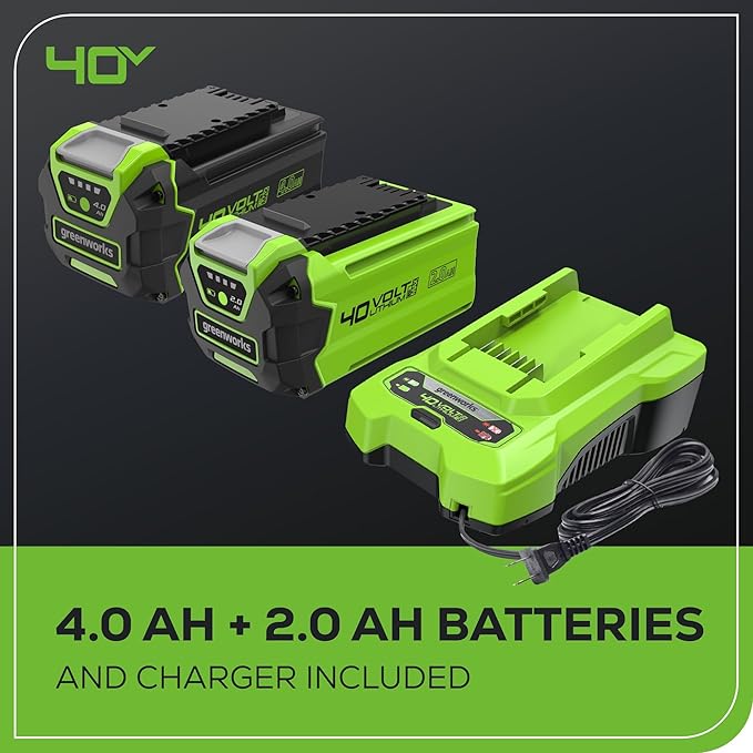 Greenworks 40V 16" Brushless Cordless (Push) Lawn Mower + Blower (350 CFM) + 13" String Trimmer (Bonus Spools), 4.0Ah + 2.0Ah Battery and Charger Included (75+ Compatible Tools)