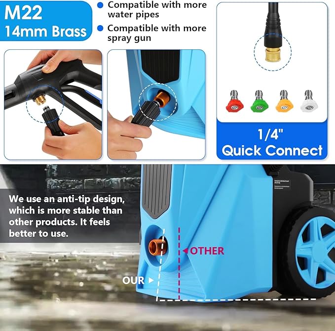 Pressure Cleaner 5000 PSI,2.8 GPM Power Cleaner with Foam Cannon,Portable Cleaner with 33ft Hose Reel,4 Nozzle Tips,and Soap Bottle for Cars/Home/Driveways/Patios/Decks/Fences(Light Green)