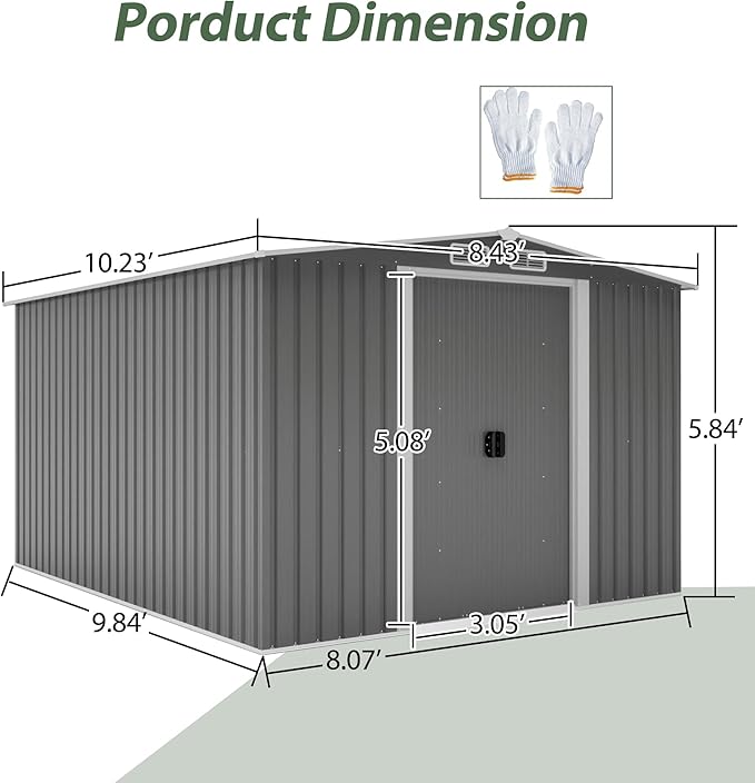 8x10 FT Outdoor Storage Shed, Metal Steel Utility Tool Shed Storage House with Double Lockable Doors & Air Vent for Backyard Garden Patio Lawn Gray