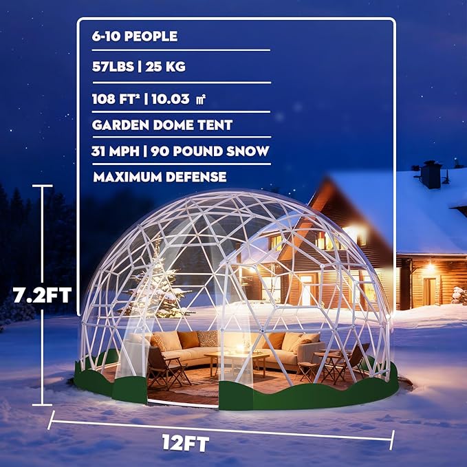 Garden Dome Bubble Tent House Outdoor, Upgraded Geodesic Dome Greenhouse with Transparent PVC Cover, Weatherproof Greenhouse Suitable for Patio (GREEN-12FT)