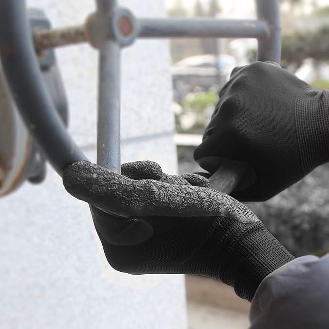 Evridwear Crinkle Latex Rubber Hand Coated Safety Work Gloves for Men Women General Multi Use Construction Warehouse Gardening Assembly Landscaping (XS-Size) 12 Pairs Pack