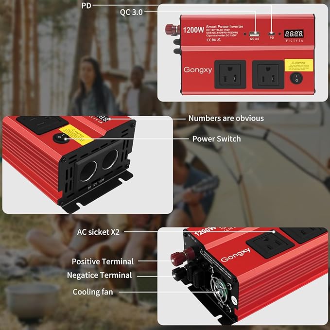 Car Power Inverters 1200W Inverter - 12v DC to 110v AC Converter with AC Outlets USB Type-c Port,Car Power Converter for Truck/Home/Vehicles/Laptop Trip