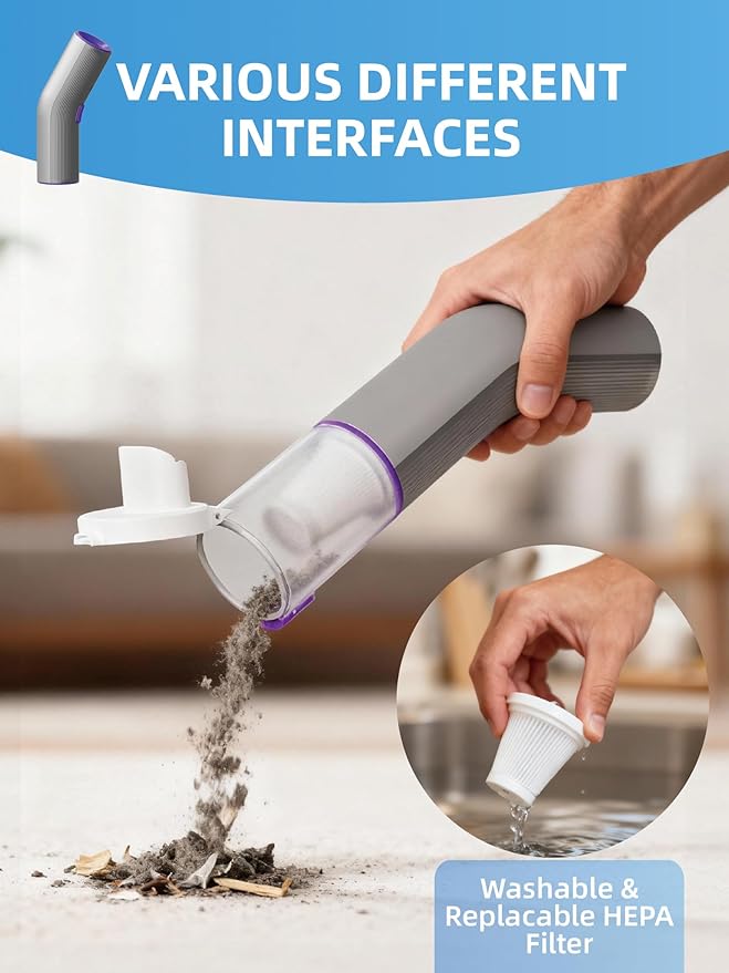 Handheld Vacuum Cordless, 4 in 1 Portable Mini Car Vacuum Cleaner with 15000pa Suction Power, 2 Suction Modes & Multi-Nozzles for Home Pet Office, Silver