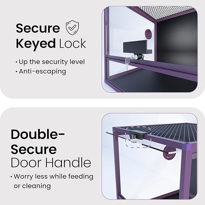 MagicCube 18'' x 18'' x 18'' Reptile Tank with Lock, 24 Gallon Reptile Terrarium with Flip-Up Tempered Glass Door, Top Screen Ventilation for Leopard Gecko - Bottom Not Leakproof