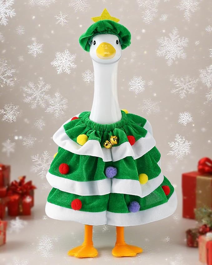 Christmas Porch Goose Outfits With Bells, 2 Pcs/Set Lawn Cement Goose Clothes, 23" Patio Yard Garden Geese Costume Decoration, Green