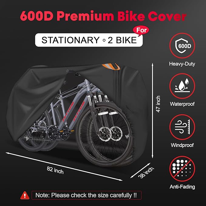 Zettum Bike Cover for 2 Bikes - Outdoor Bike Covers for Stationary 2 Bikes Heavy Duty & Waterproof, 600D Bicycle Covers for 2 eBike, Mountain Bike, Road Bike, Hybrid Bike, Beach Cruiser Bike Storage