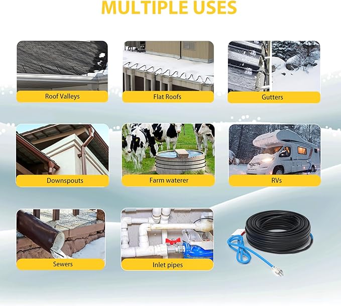 TDSF1 12ft Roof Heat Cable, Self-Regulating, ETL Certified, Perfect for Preventing Ice Dams on Roofs and Gutters, 120V