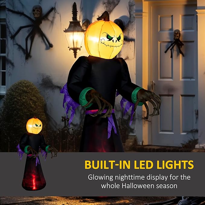 7ft Inflatable Halloween Decoration Reaper Ghost Pumpkin, Waterproof Outdoor Decorations, Blow Up LED Yard Decor for Garden, Lawn, Party, Holiday
