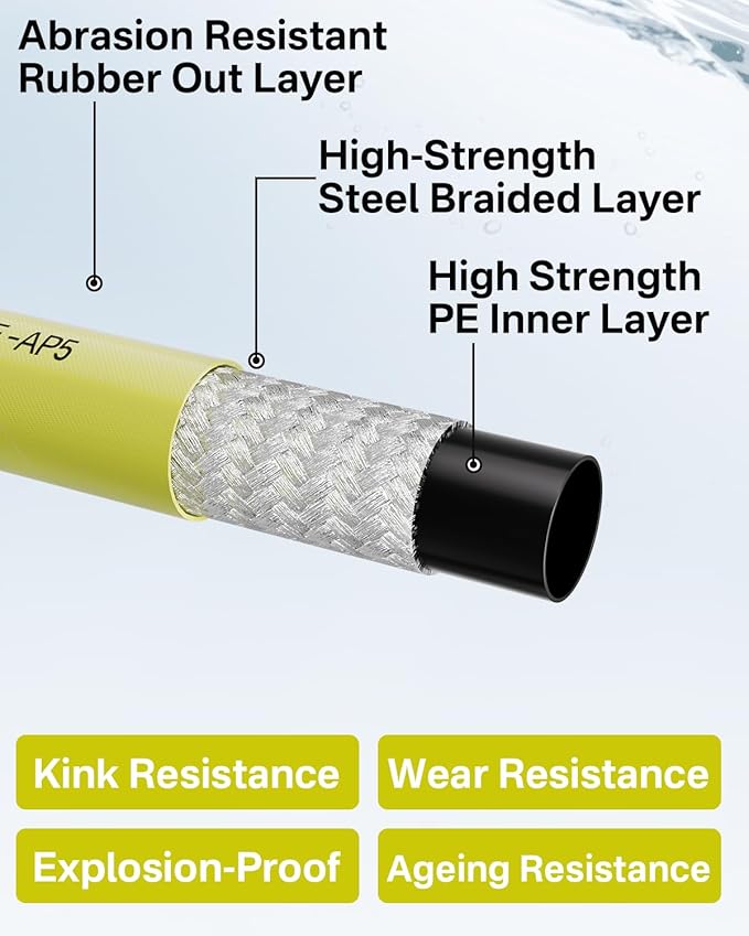 Pressure Washer Hose 125FT 3/8" for Cold and Hot Water 212°F, with Swivel Quick Connect, 4500PSI Kink Resistant Grade Steel Wire Braided, Power Washer Hose With 2pcs M22-14mm Adapter