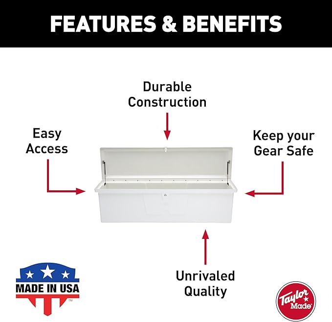TAYLOR MADE PRODUCTS White 67.75"L x 27.75"W x 26"H Stow 'N Go UV-Resistant Polyethylene Waterproof Storage Box with Stainless Steel Lockable Latch for Docks, Decks, Patios, Pool Areas - 2020108529