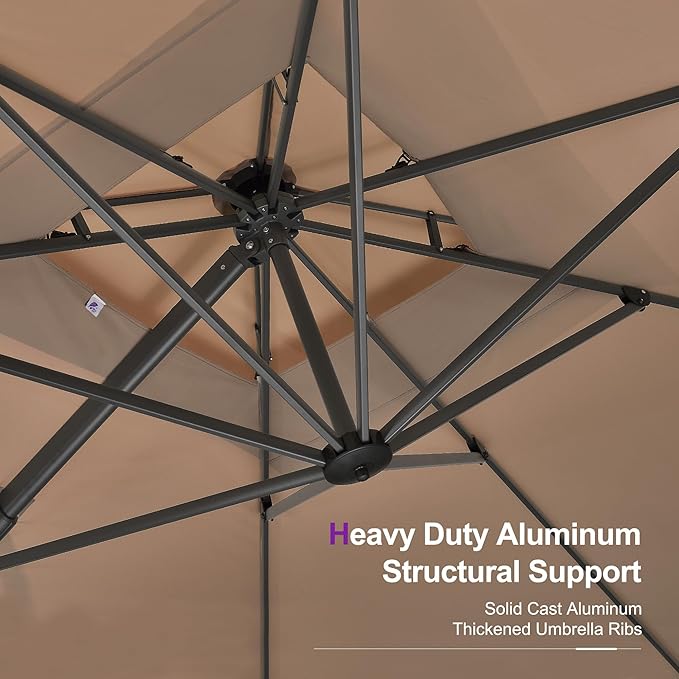PURPLE LEAF 11ft Patio Umbrella with Base Included Large Offset Umbrella Hanging Double Top Square Cantilever Outdoor Umbrella for Garden Deck Backyard Pool Taupe