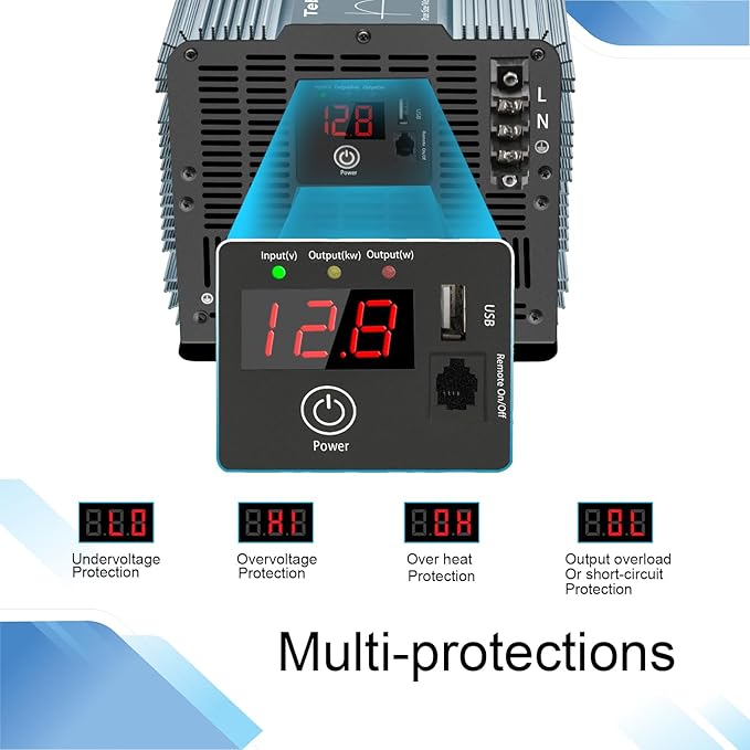 5000 watt Pure sine Wave car Power Inverter 12v to 110v /120V Inverter for car Vehicles Truck Camping Solar Panel Power Converter Adapter with Clamps Inverter 5000W