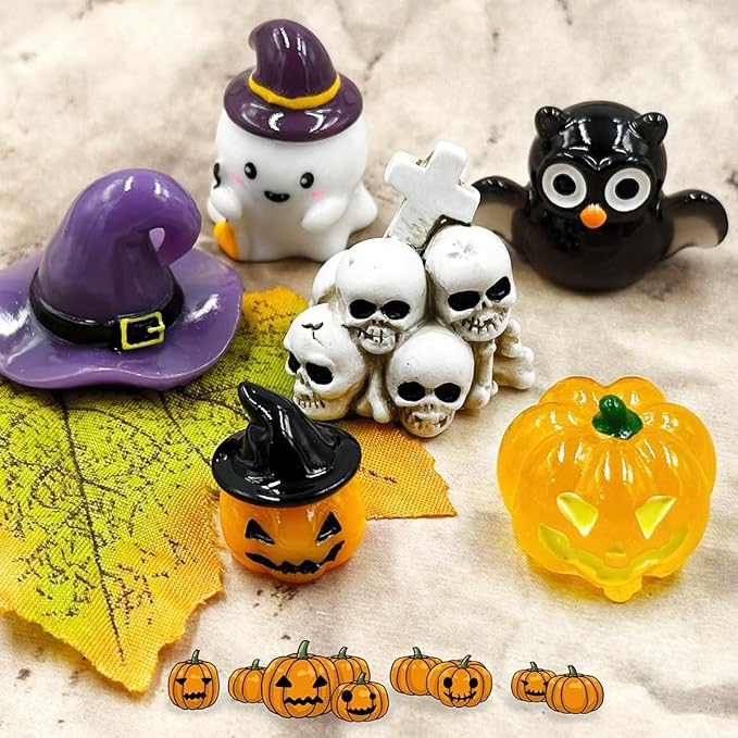Halloween Miniature Figurines - 18Pcs Resin Pumpkin Ghost Tombstones Ornaments Halloween Garden Accessories Miniature Figurine Decorations for Outdoor Statues Home Village Bonsai Crafts Decor