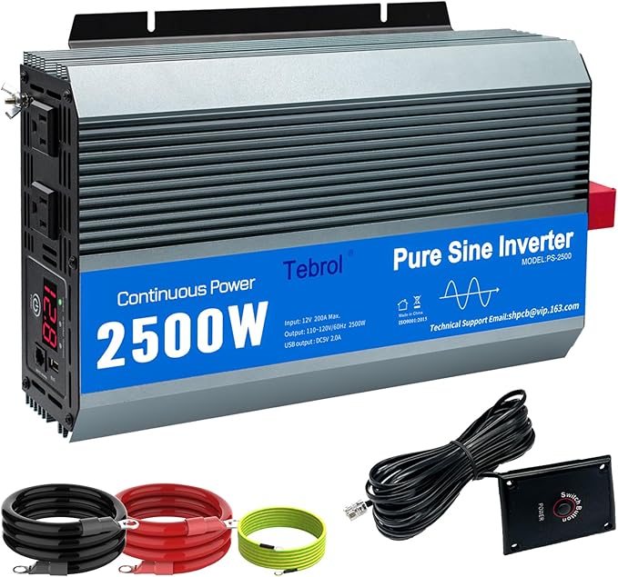 2500 Watt Inverter Pure Sine Wave RV Truck Solar Inverter 2000W Inverter DC to AC 12 V to 120V Inverter for Home RV Vehicles soalr Panels Converter 12V to 110V with Remote Controller