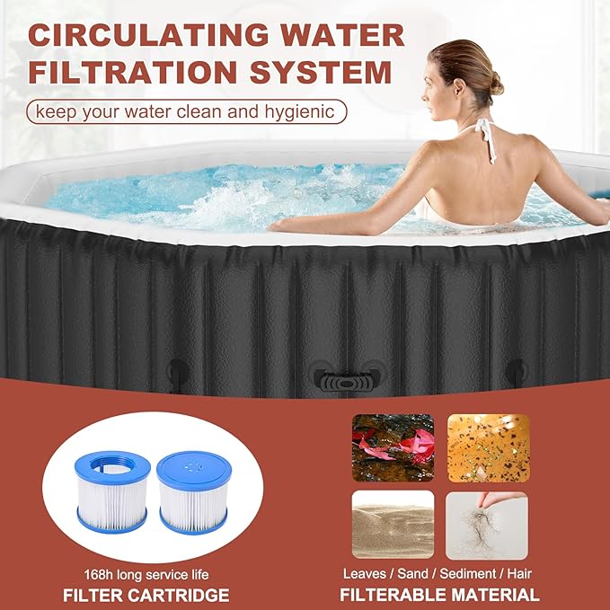 LILYPELLE Inflatable Hot Tub 4-6 Person, Octagonal Portable Hot Tub with 130 Bubble Jets, Large Outdoor Spa Bathtub Set Included Heater Pump, Filter and Insulated Cover, 77" X 77" X 25"