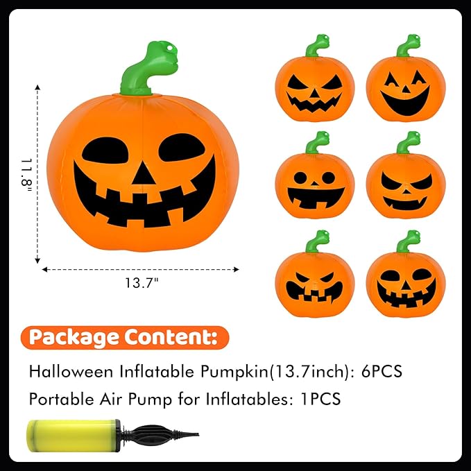 6 PCS Inflatable Pumpkins Hanging Halloween Decorations Outdoor Indoor Party Decorations