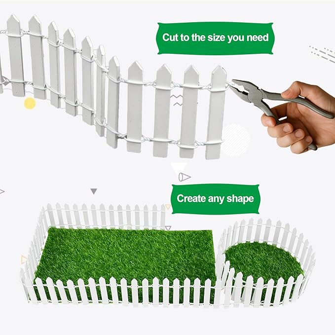 2Pcs Miniature Fairy Garden Fence,DIY Wood Picket Fence Mini Ornament,Home Garden Plant Pot DIY Diorama Project (White,1.96"x 35.4")