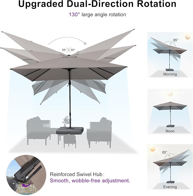 PURPLE LEAF 8' X 8' Swivel Outdoor Patio Aluminum Umbrella with Base Left-right Tilting Cantilever Offset Umbrella with UV Resistant Heavy Duty Fabric for Deck Pool Patio Backyard, Ash Mocha