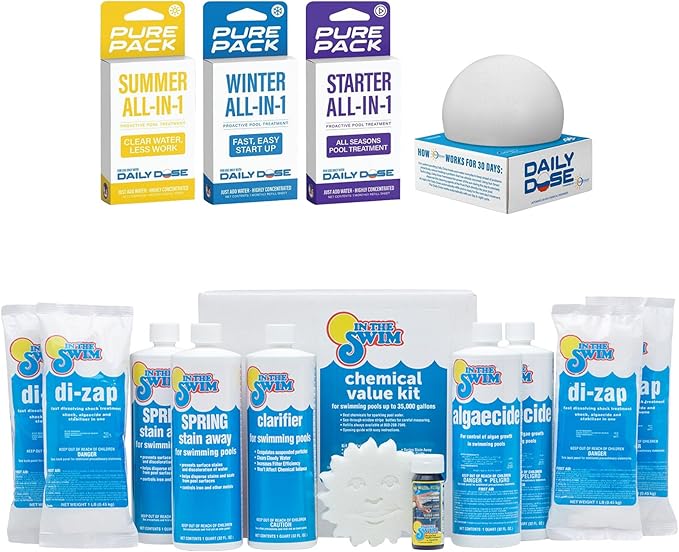 In The Swim Super Chemical Value Kit and 100 Days of Summer Bundle - for Above Ground and In-Ground Pools - Easy Maintenance and Season-Long Clarity - 35K Gallons