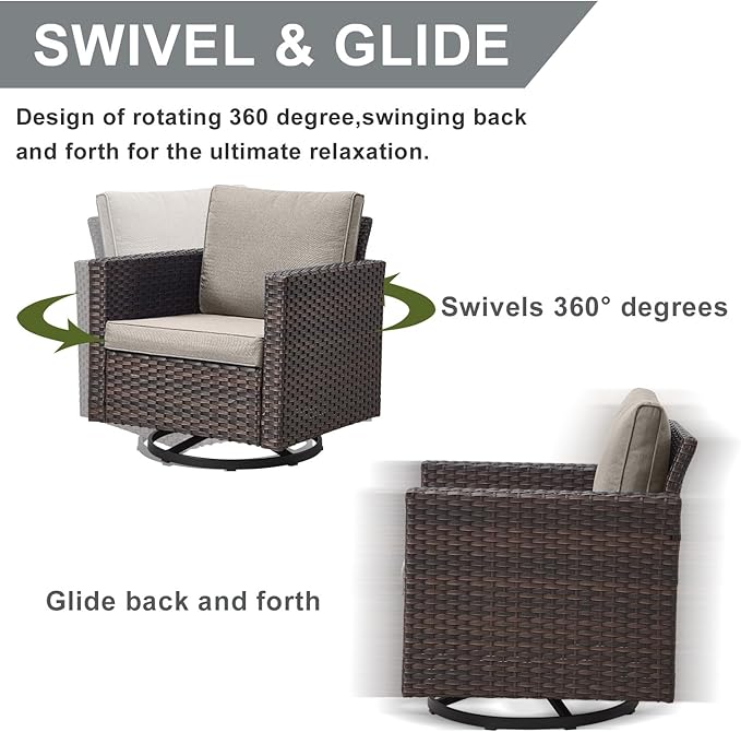 HUMMUH 5 Piece Patio Furniture Set with Fire Pit Table 41in 55,000 BTU,Wicker Outdoor Conversation Sets - Outdoor Swivel Rocker Chairs Patio Sofa for Porch,Garden,Backyard