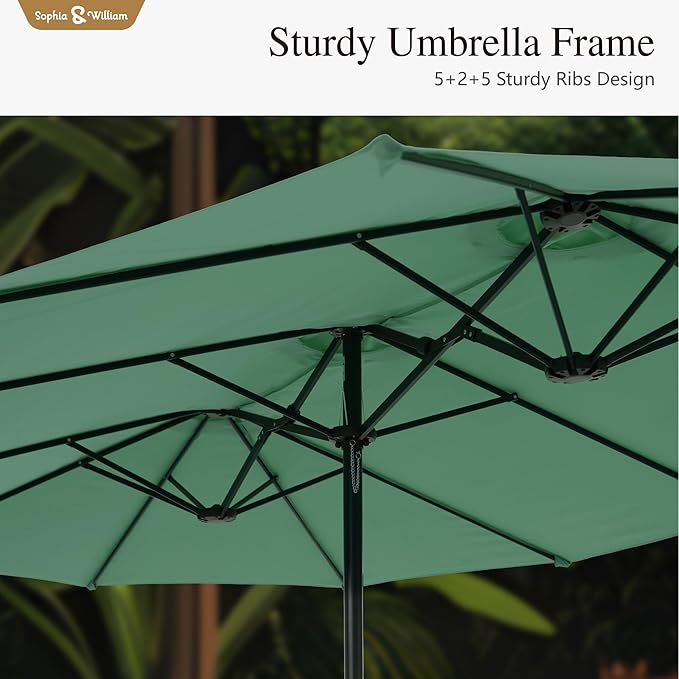 Sophia & William 15 ft Extra Large Patio Umbrella with Base Included, Rectangular Outdoor Umbrella Heavy Duty, Market Umbrella Double-sided Fade Resistant for Pool Garden Backyard, Mint