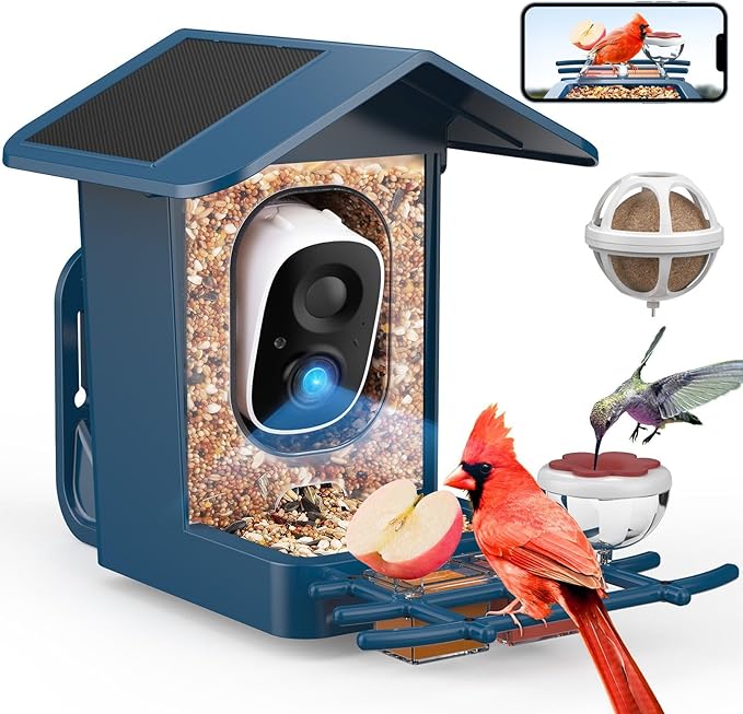 PeckCam® Bird Feeder with Camera Solar Powered, AI Identify & Auto Capture, 2K HD Live Video Smart Bird Feeder Camera Instant Notifications in Backyard, Gift for Bird Lovers