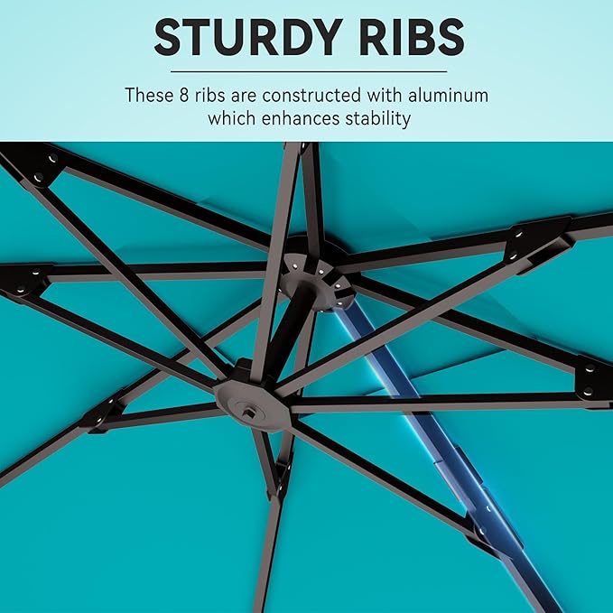 9' X 12' Cantilever Patio Umbrella with Base Included 360°Rotation Rectangular Outdoor Large Offset Umbrellas Heavy Duty Windproof for Garden Deck Pool, Turquoise