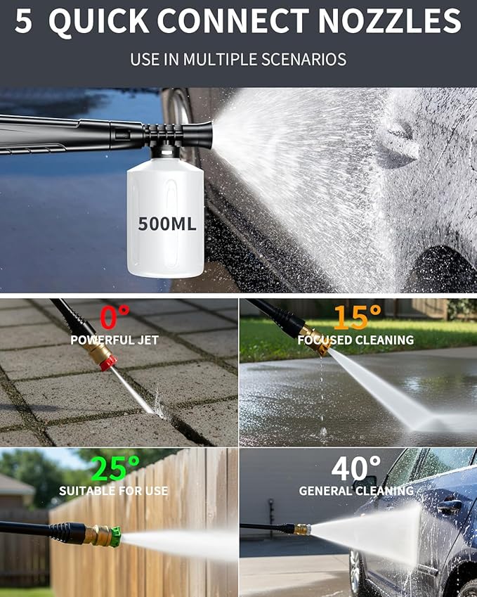 LANCHEZ Pressure Washer 4800PSI with 4 Quick Connect Nozzles, Inlet Hose & Filter&500ML Foam Cannon, Power Washer for Cars/Fences/Driveways/Patios/Home Cleaning (Red)