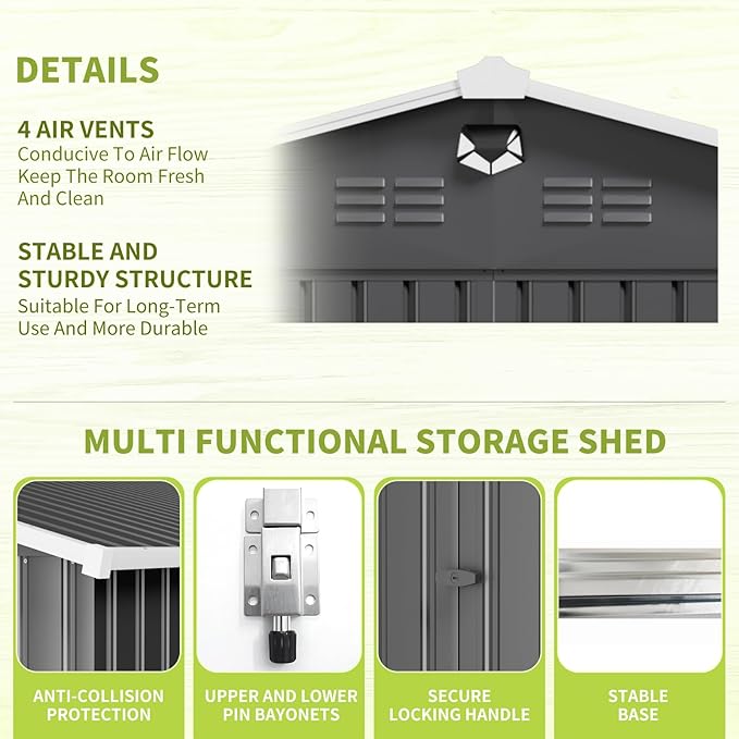 10x14 FT Outdoor Storage Shed, Metal Shed with Lockable Door, Large Heavy Duty Tool Sheds, Outside Waterproof Storage Building