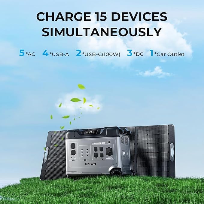 OUKITEL Solar Generator P5000 Pro, 5120Wh Portable power station with 2x400W Solar Panel, 3600W AC Outlets,1000W MPPT Large Capacity Solar Station for Emergency, Home Use, Power Outage, Camping,RV