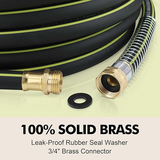Rubber Garden Water Hose 50ft, 5/8" Leak Proof Garden Hose with Brass Connector, Flexible Hose Pipe for Lawn, Watering Cleaning & Washing